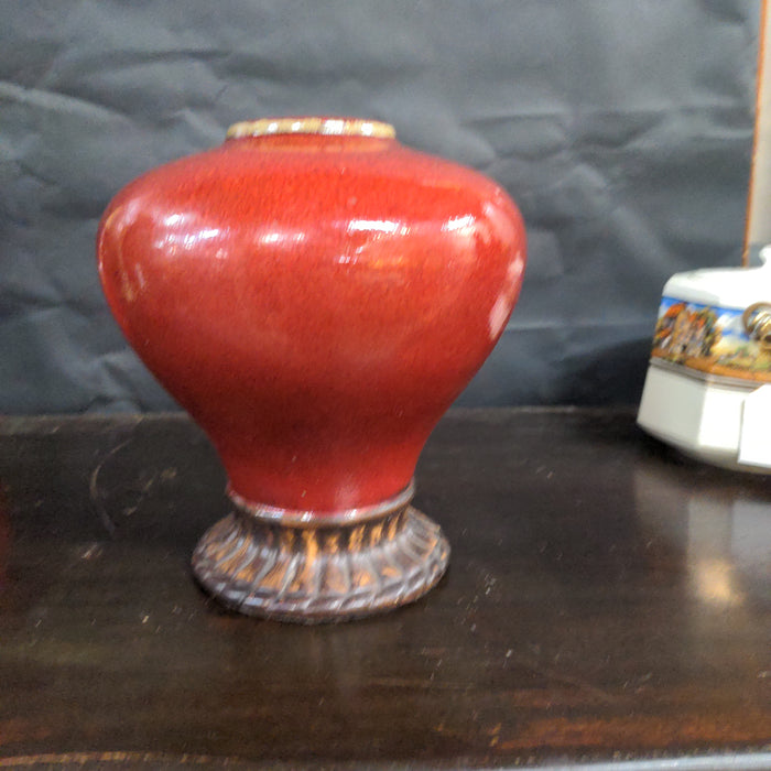 NOT OLD CRIMSON RED BULBOUS VASE-AS FOUND