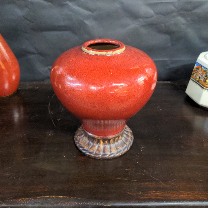 NOT OLD CRIMSON RED BULBOUS VASE-AS FOUND
