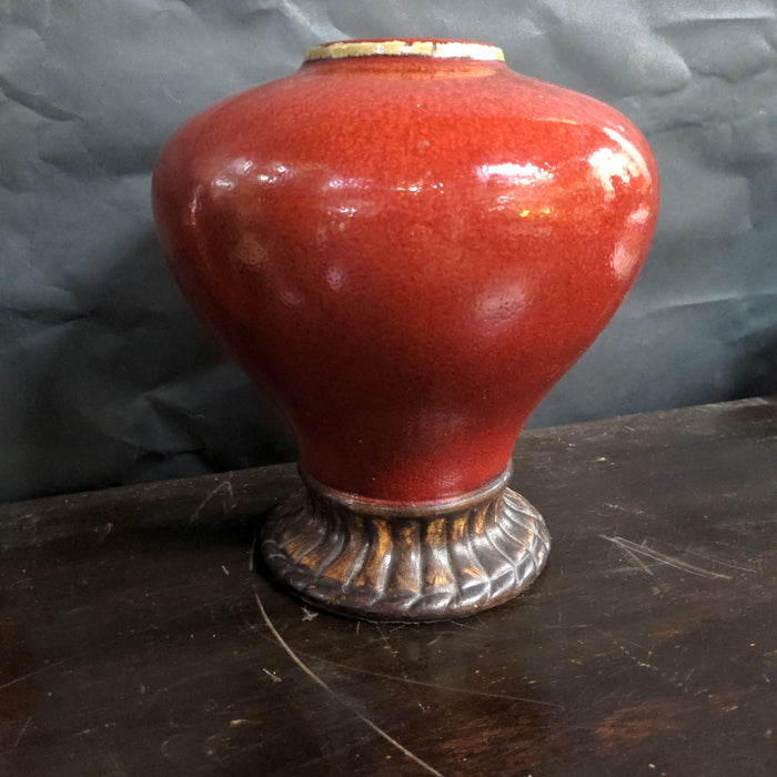 NOT OLD CRIMSON RED BULBOUS VASE-AS FOUND
