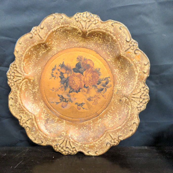 VINTAGE 1970'S POTTERY GOLD PLATTER WITH ROSES