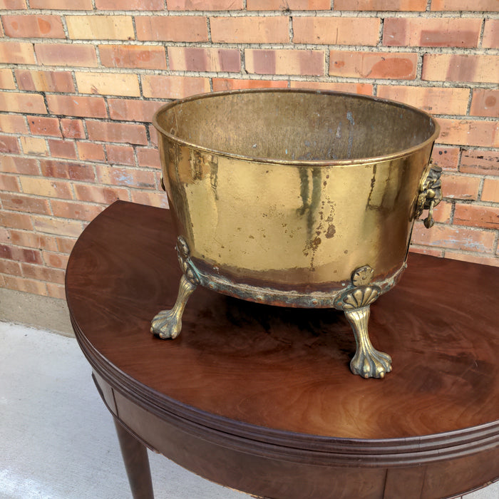 BRASS LIONS HEAD PLANTER WITH PAW FEET