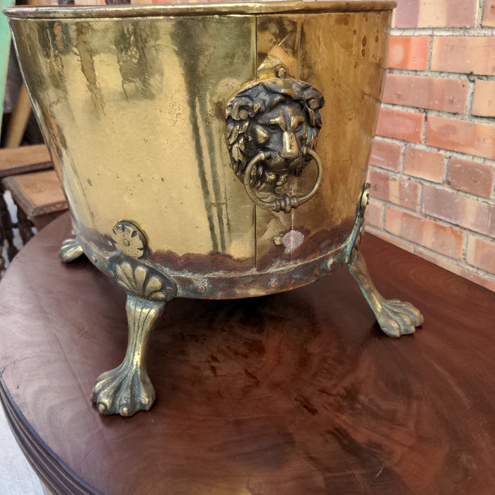 BRASS LIONS HEAD PLANTER WITH PAW FEET