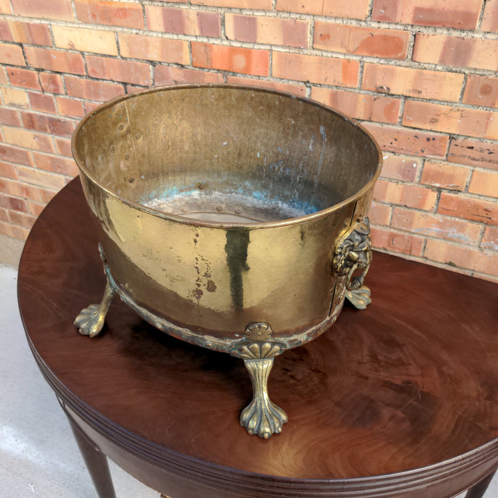 BRASS LIONS HEAD PLANTER WITH PAW FEET