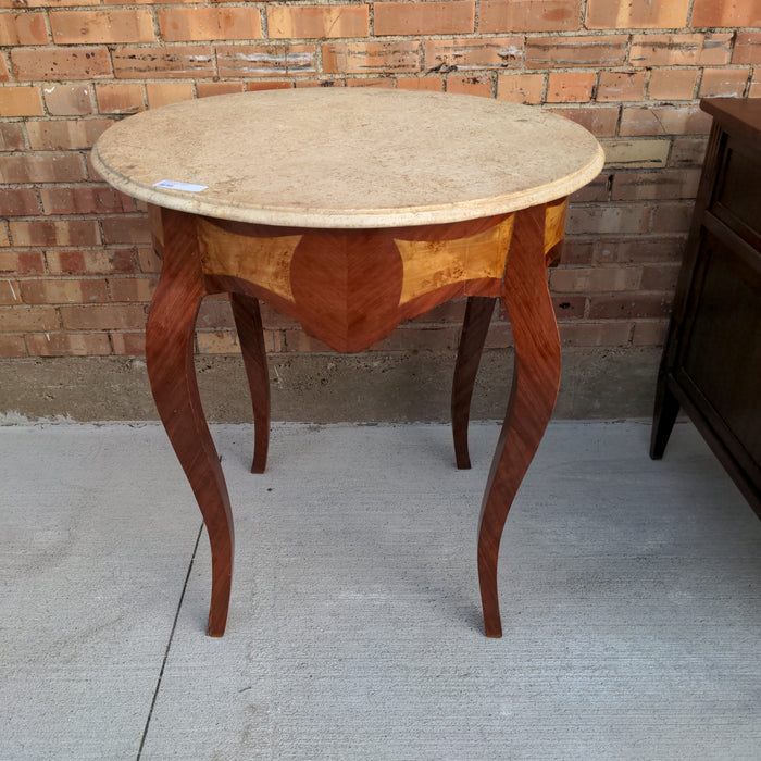 MARBLE TOP INLAID OCCASIONAL TABLE