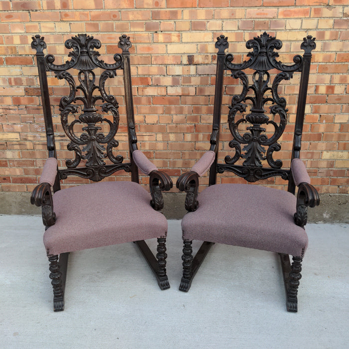 PAIR OF CARVED AND EBONIZED AMERICAN ARMCHAIRS