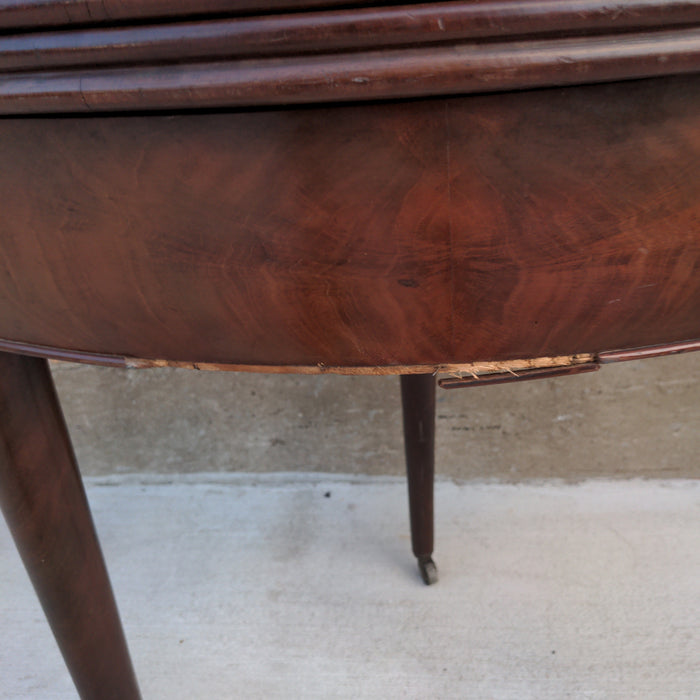 LOUIS XVI MAHOGANY DEMI-LUNE FLIP-TOP GAME TABLE AS FOUND