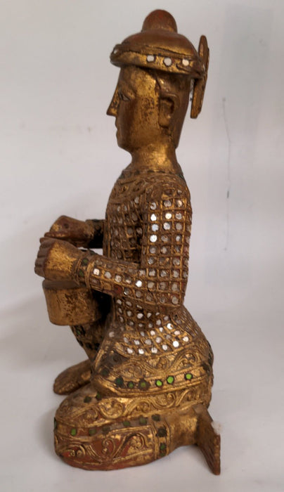 GILT WOOD CARVED INDIAN DRUMMER FIGURE