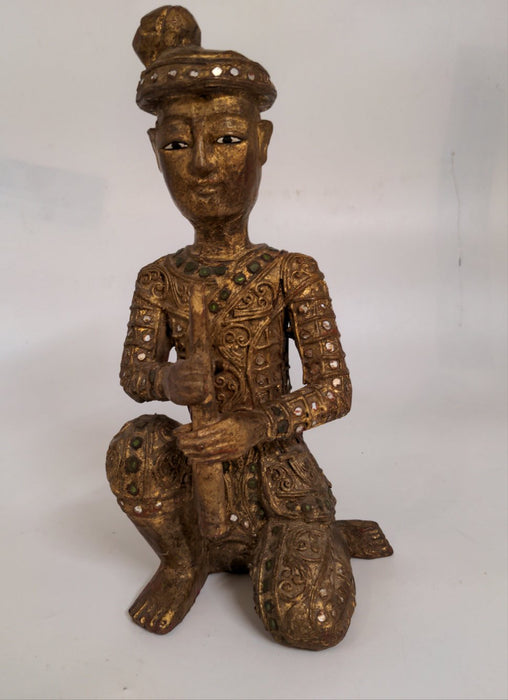 GILT WOOD INDIAN FIGURE PLAYING FLUTE