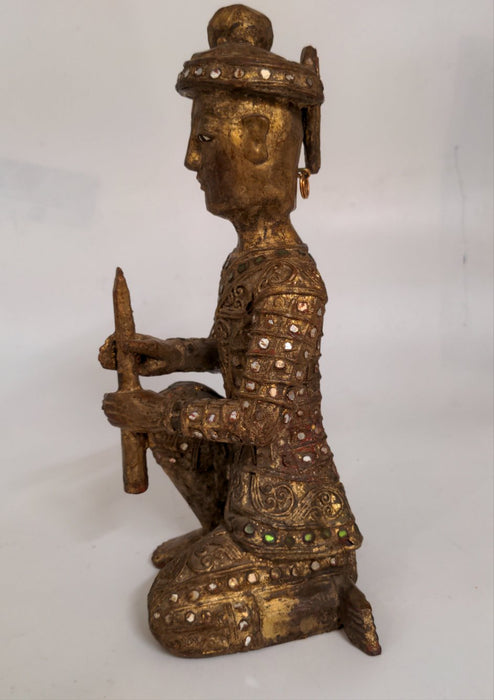 GILT WOOD INDIAN FIGURE PLAYING FLUTE