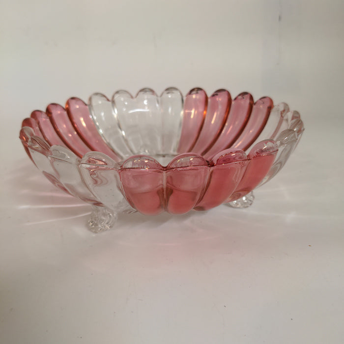 HEISEY CLEAR & PINK FOOTED CRYSTAL DISH