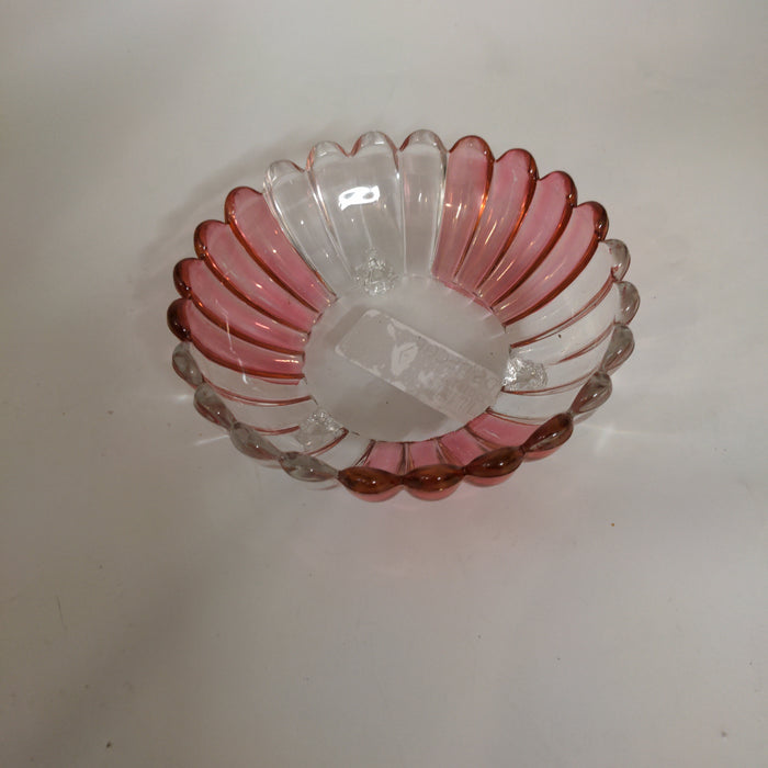 HEISEY CLEAR & PINK FOOTED CRYSTAL DISH