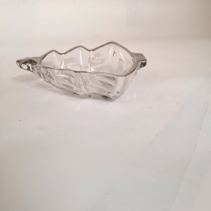 GLASS CHRISTMAS TREE DISH WITH SILVER PLATE RIM