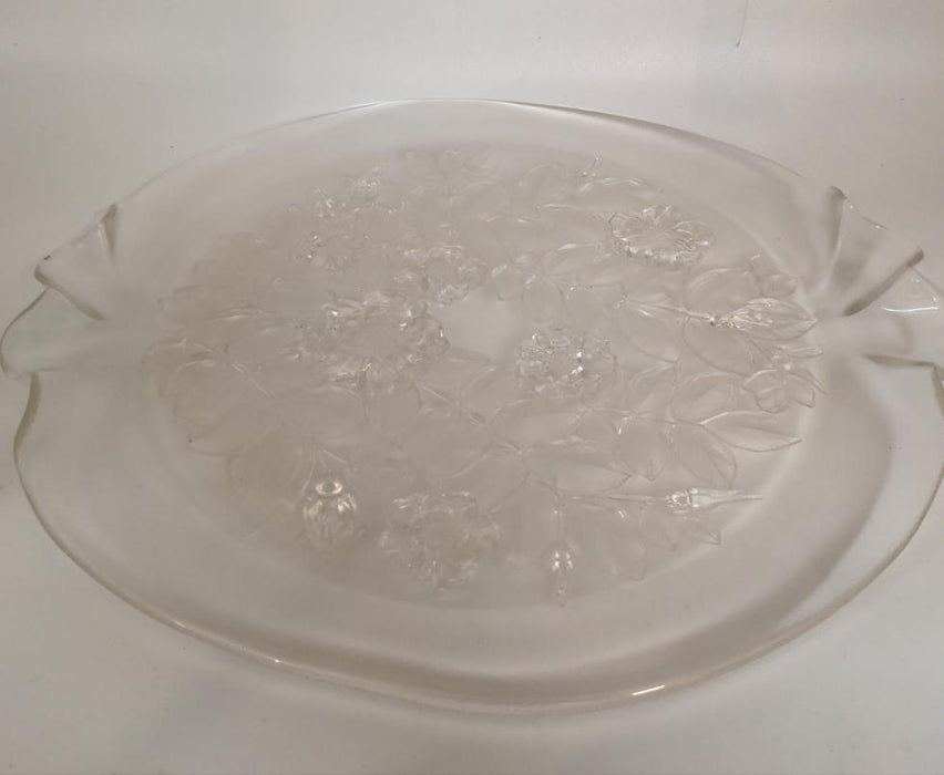 GLASS EMBOSSED TRAY WITH HANDLES - NOT OLD