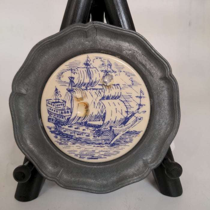 PEWTER WITH DELFT TILE PLATE