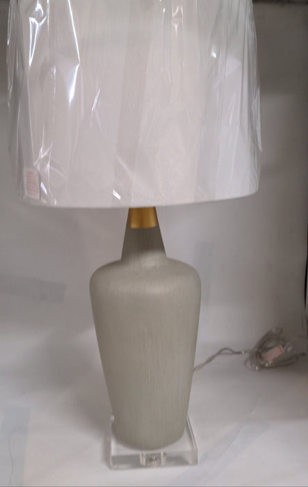 CERAMIC LAMP WITH LUCITE BASE AND WHITE SHADE