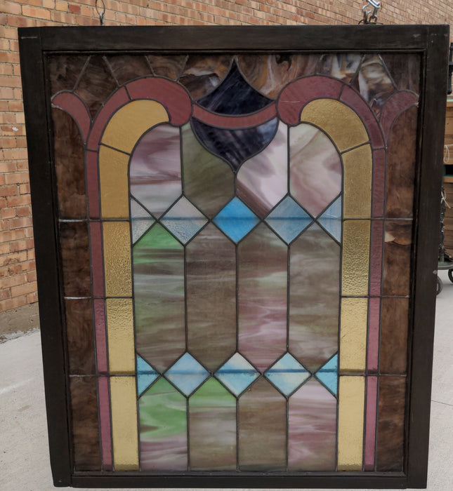 BEAUTIFUL AMERICAN 19TH CENTURY STAINED SLAG GLASS WINDOW AS FOUND