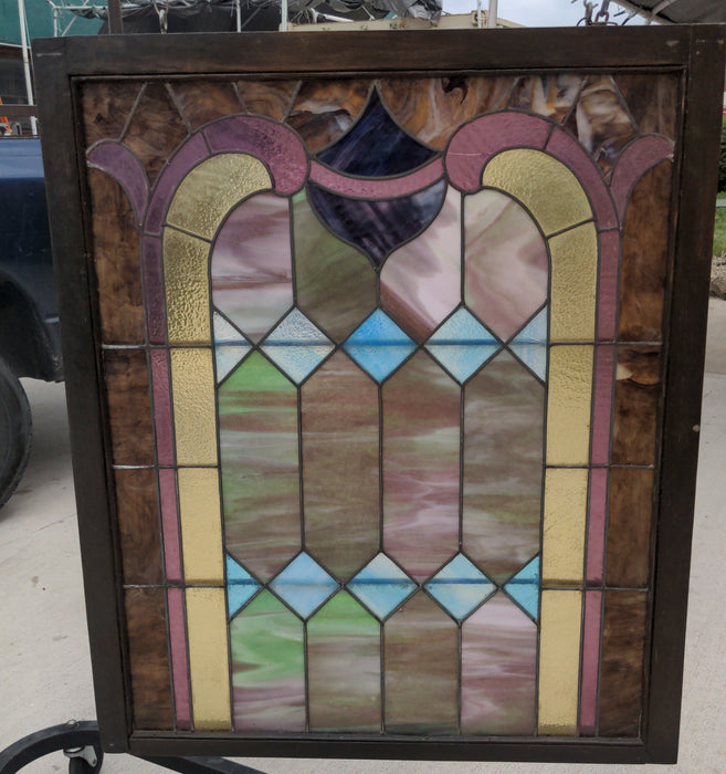 BEAUTIFUL AMERICAN 19TH CENTURY STAINED SLAG GLASS WINDOW AS FOUND