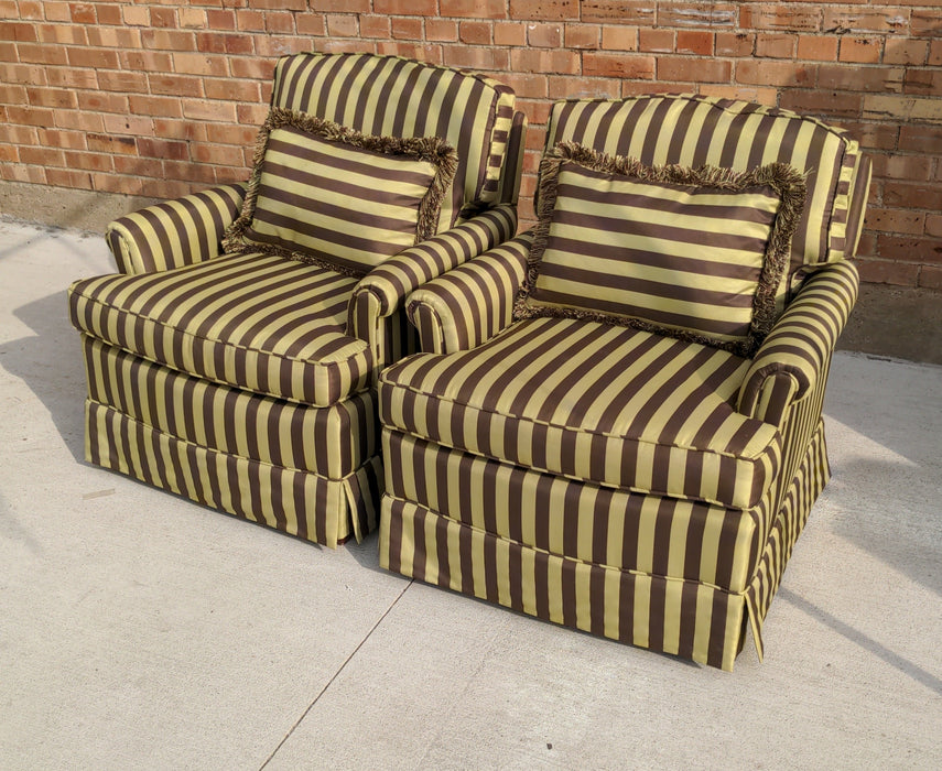 PAIR OF CENTURY CLUB CHAIRS - GREEN & BROWN