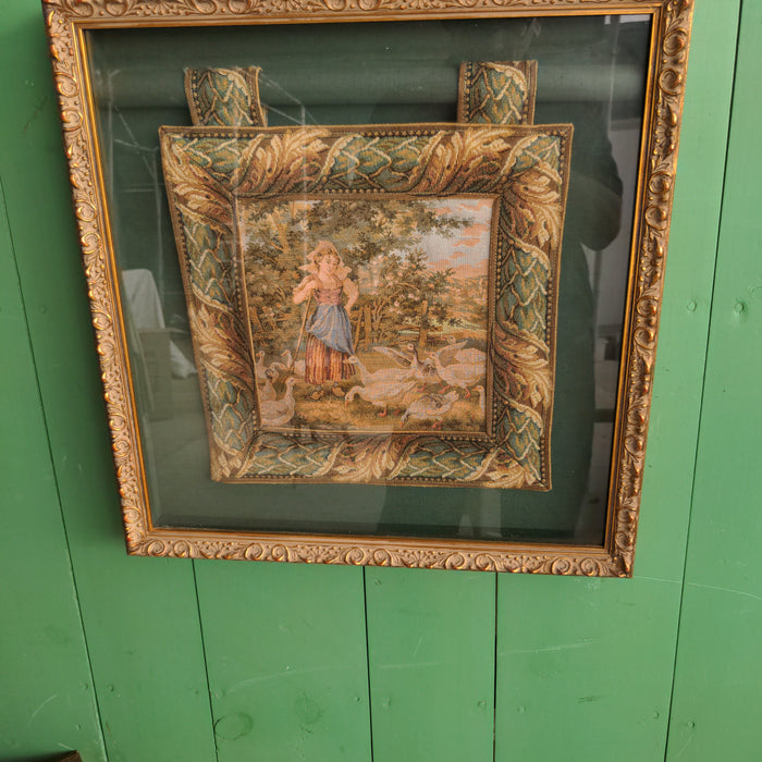 PAIR OF GOLD FRAMED TAPESTRIES