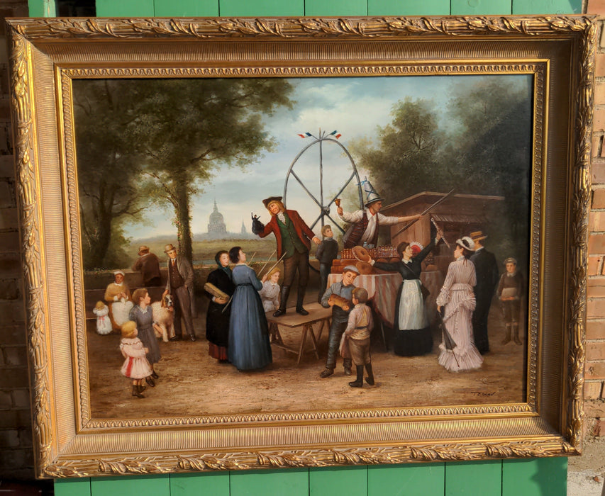 OIL PAINTING GICLEE OF 19TH CENTURY VICTORIAN FAIR BY T.E. COWAN