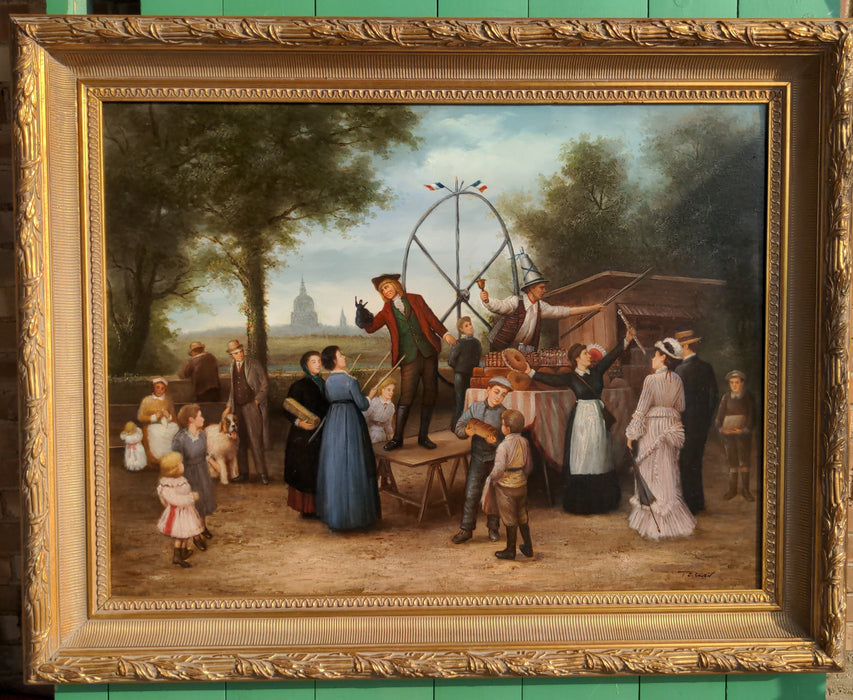 OIL PAINTING GICLEE OF 19TH CENTURY VICTORIAN FAIR BY T.E. COWAN