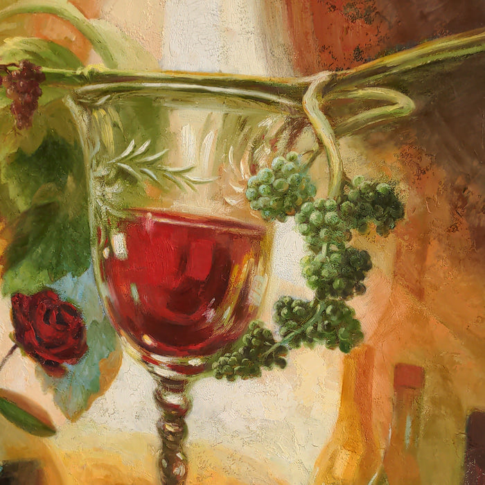 OIL PAINTING STILL LIFE OF WINE GLASS & ROSE