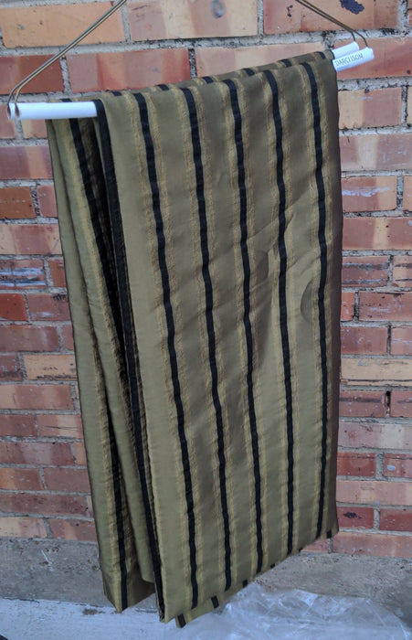PAIR OF GREEN AND BLACK STRIPE CURTAINS