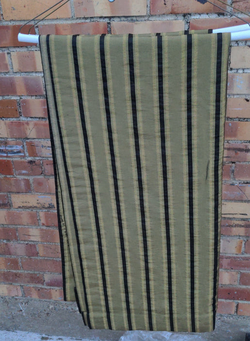 PAIR OF GREEN AND BLACK STRIPE CURTAINS