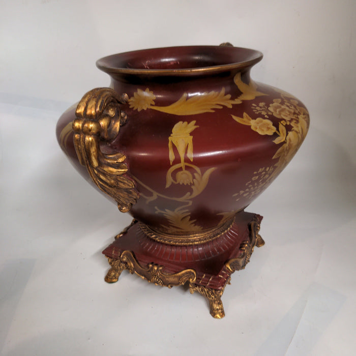 RED & GOLD COMPOTE WITH SQUARE BASE AND BIRD MOTIF
