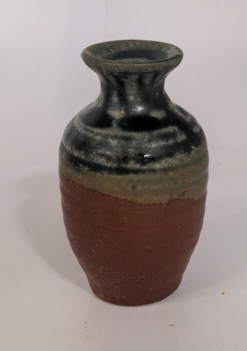 MINI GREEN AND ORANGE GLAZED STUDIO POTTERY VASE