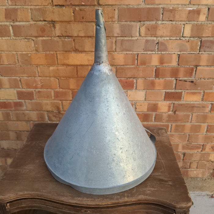 EXTRA LARGE LARGE GALVANIZED TIN FUNNEL AS FOUND
