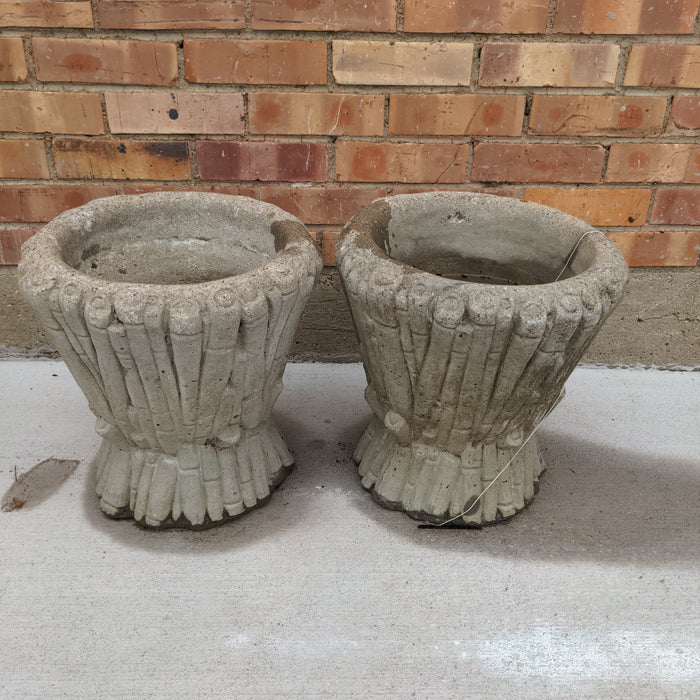 PAIR OF FAUX BAMBOO CONCRETE POTS