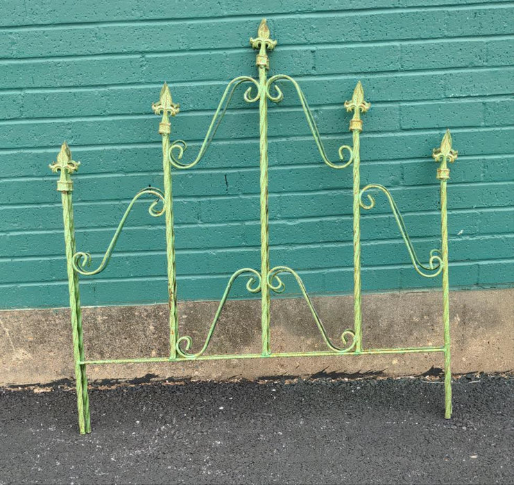 PAIR OF GREEN TWIST IRON FENCE PANELS WITH FIVE FINIALS