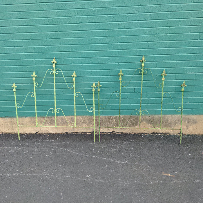 PAIR OF GREEN TWIST IRON FENCE PANELS WITH FIVE FINIALS