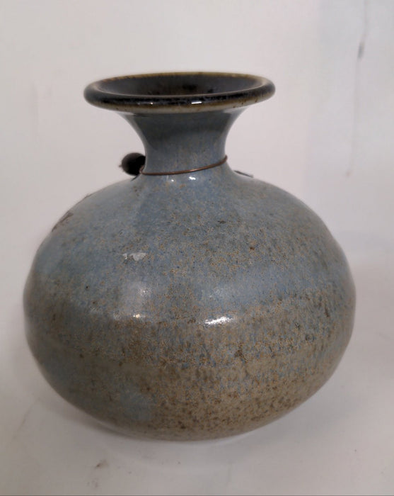 SMALL GRAY POTTERY VASE- NARROW NECK