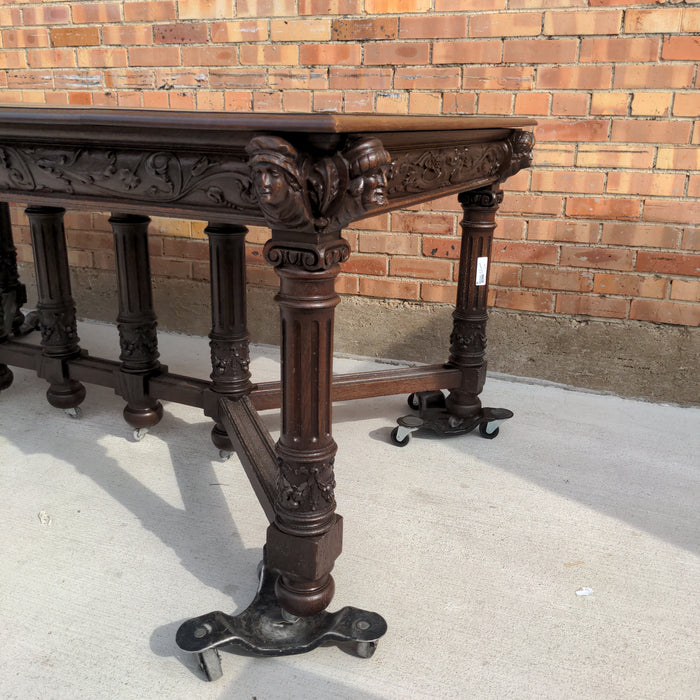 FLUTED COLUMN LEG DARK OAK DINING TABLE