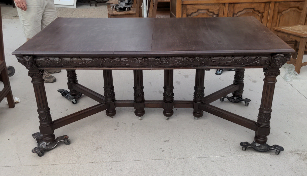 FLUTED COLUMN LEG DARK OAK DINING TABLE