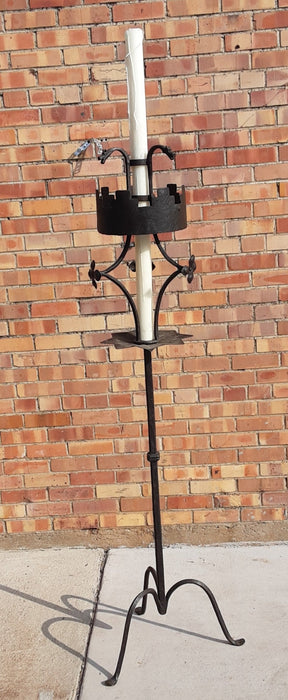 BLACK IRON ALTER CANDLE STAND WITH CANDLE