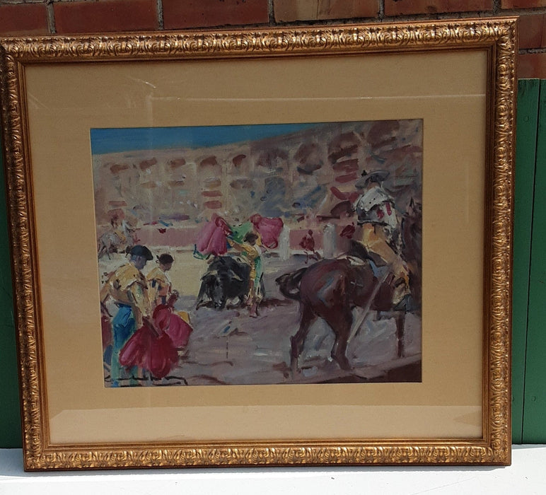 SPANISH BULL FIGHT OIL PAINTING FRAMED WITH GLASS