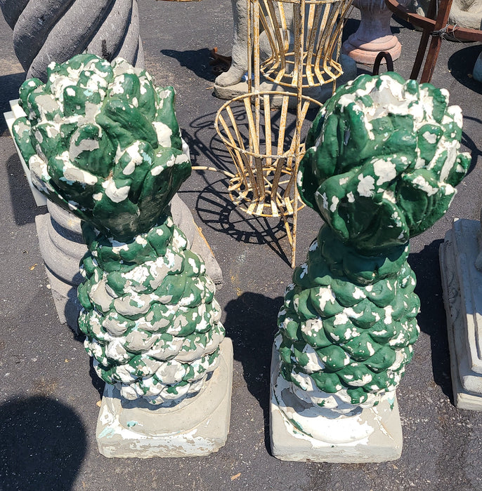 PAIR OF LARGE GREEN CONCRETE PINNEAPPLES