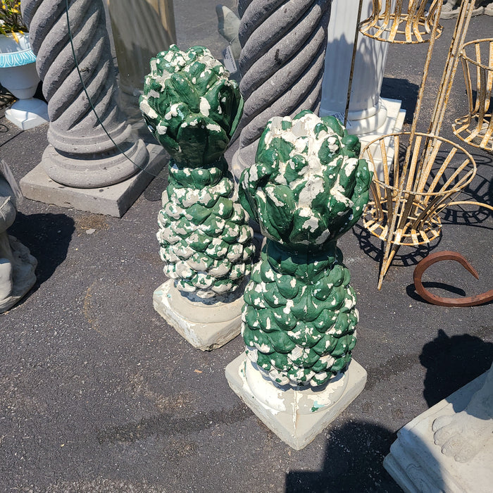 PAIR OF LARGE GREEN CONCRETE PINNEAPPLES