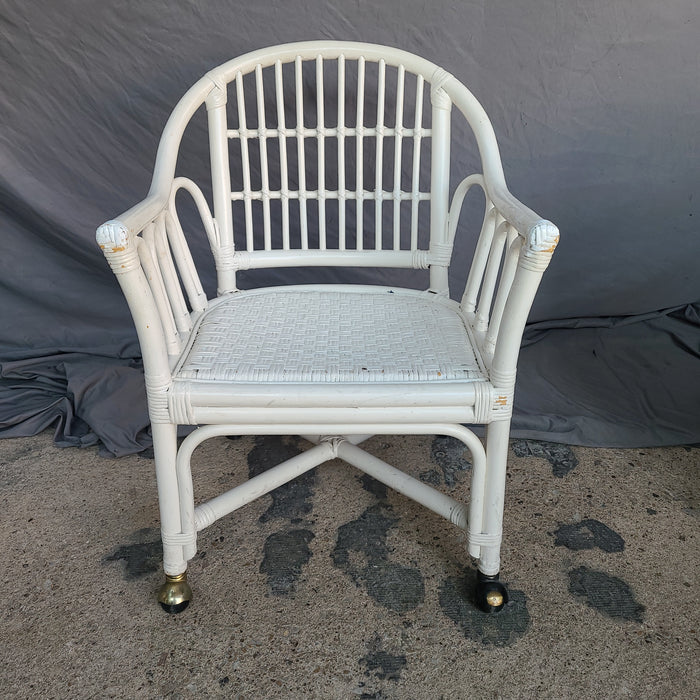 WHITE BAMBOO CHAIR ON CASTERS