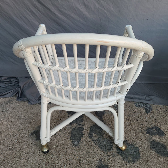 WHITE BAMBOO CHAIR ON CASTERS