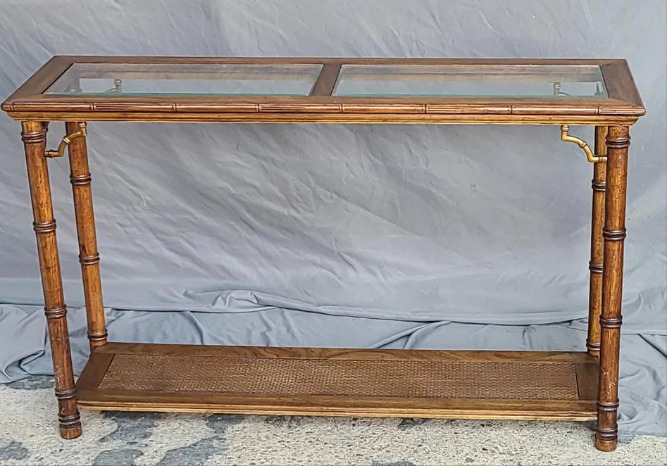 FAUX BAMBOO SOFA TABLE WITH GLASS INSERTS