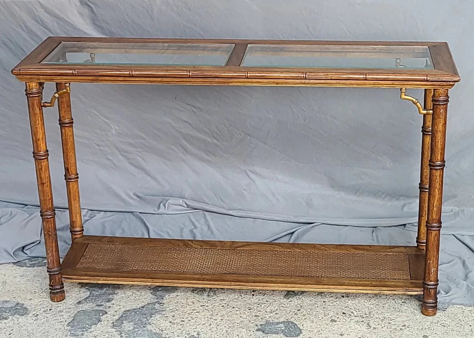 FAUX BAMBOO SOFA TABLE WITH GLASS INSERTS