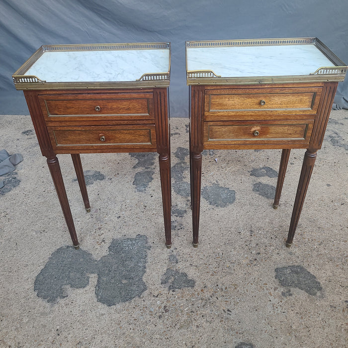 PAIR OF LOUIS XVI MARBLE TOP MAHOGANY SIDE CABINETS