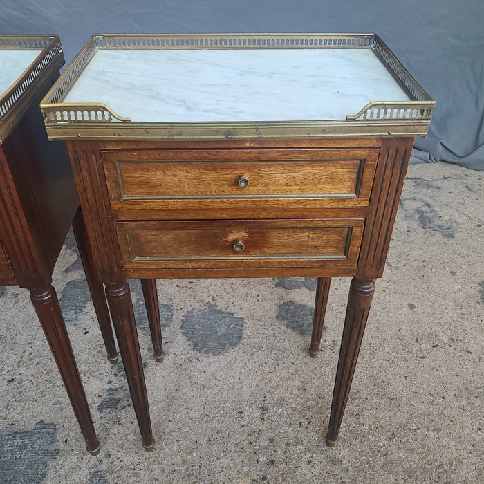 PAIR OF LOUIS XVI MARBLE TOP MAHOGANY SIDE CABINETS