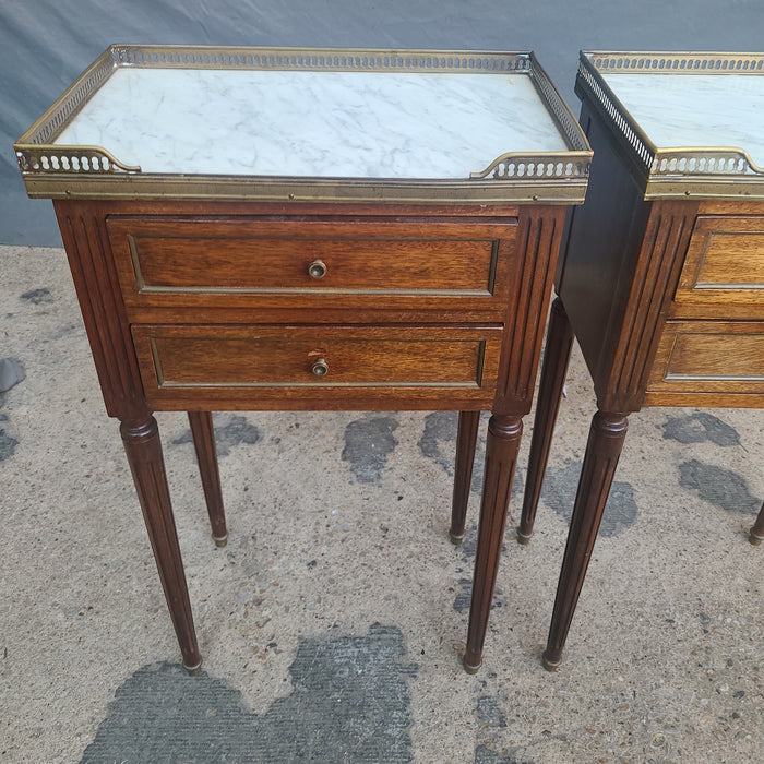 PAIR OF LOUIS XVI MARBLE TOP MAHOGANY SIDE CABINETS