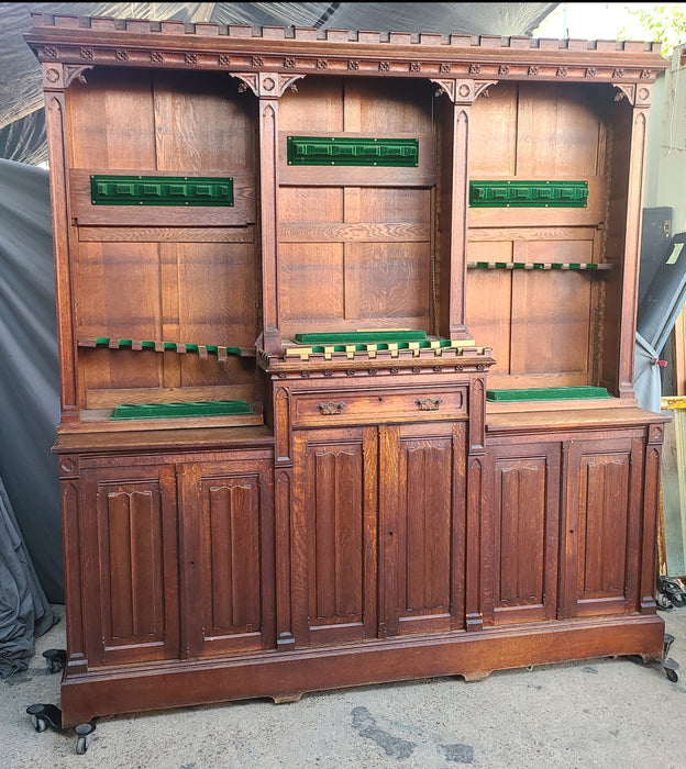 LARGE GOTHIC OAK BOOKCASE OR GUN CASE