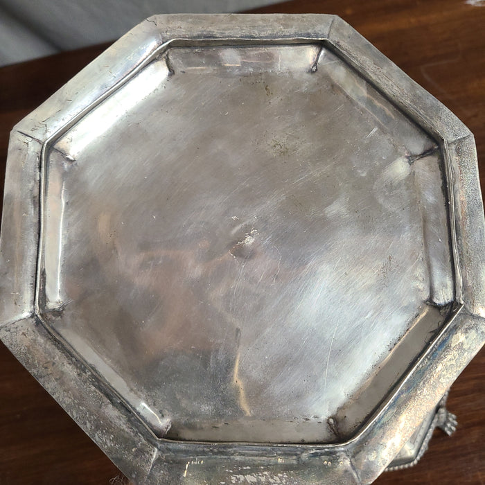 OCTAGON PEWTER BOX WITH LID AS FOUND FOOT MISSING